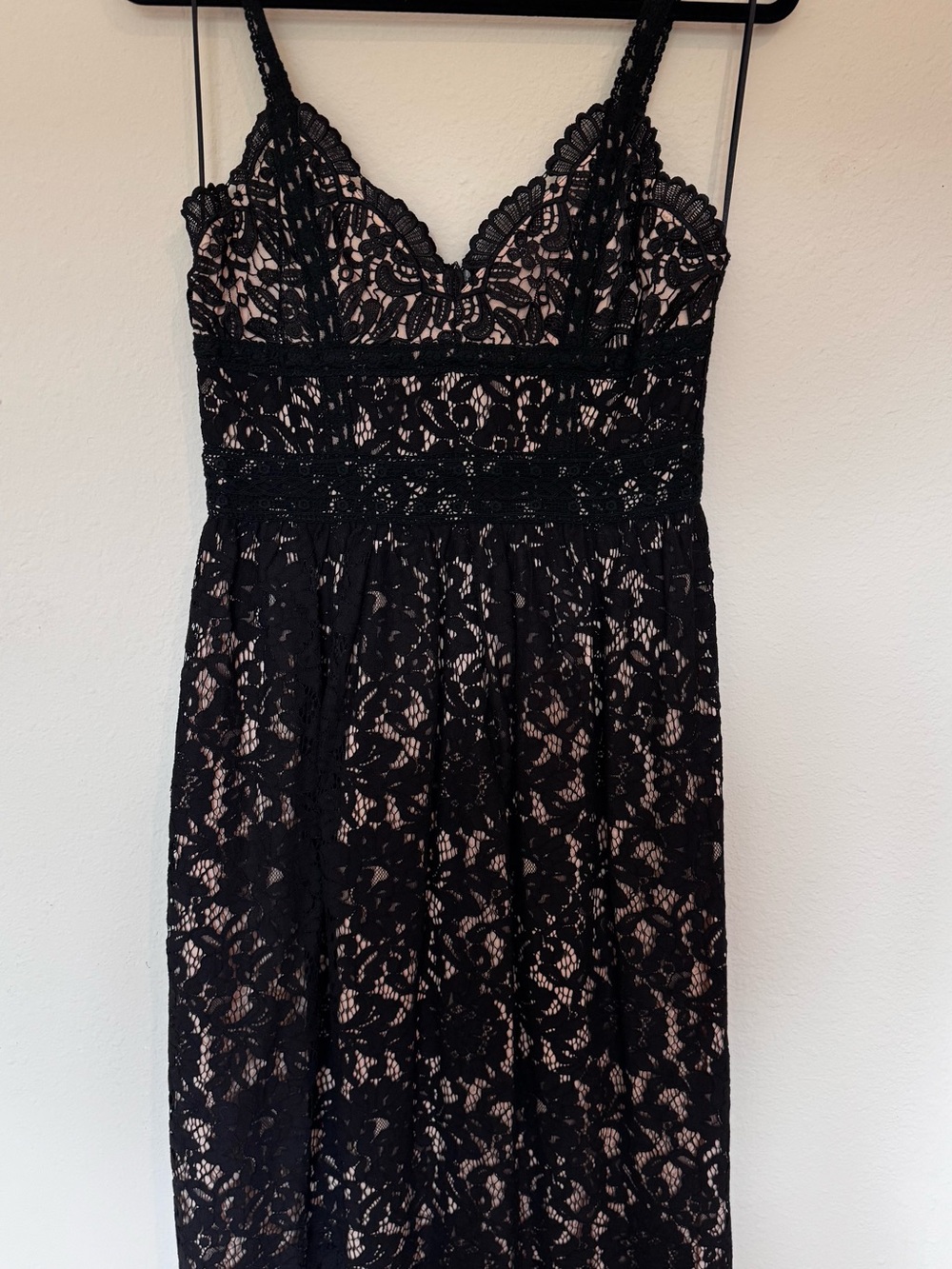 HD in Paris Black Lace Midi Dress with Nude Underlay